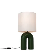 Lampy stojące - QAZQA Designerska lampa stołowa zielona z białym lnianym abażurem - Lotti - miniaturka - grafika 1