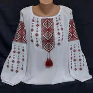 Koszule damskie - TEMU Damska Biało-Czerwona Bluzka z Inspirowanym Nadrukiem – Długi Rękaw, Ukraińsko-Słowacka Koszula ze Frędzlami i Wiązany Kołnierzykowy Zapięcie, - miniaturka - grafika 1