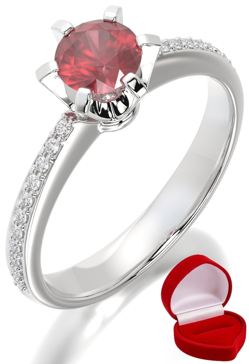 ZŁOTY PIERŚCIONEK ZARĘCZYNOWY 585 14k RUBIN 0,50 ct BIAŁE ZŁOTO R0