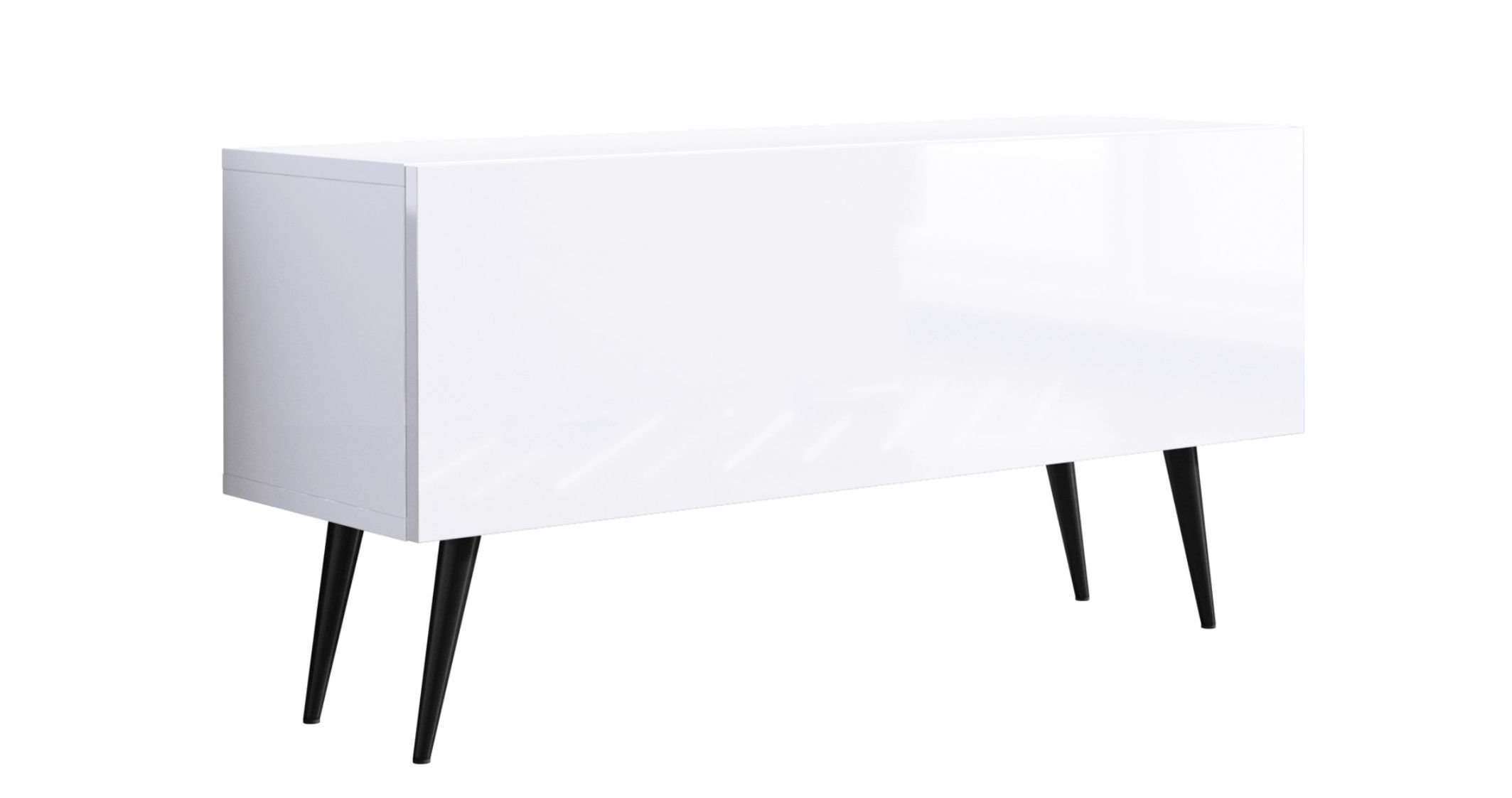Szafka pod TV, biały mat / biały połysk, czarne nogi, A: szer: 100 cm, wys: 52 cm, gł: 32 cm
