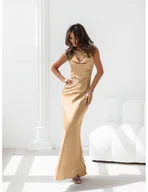 Sukienki - Satynowa dopasowana sukienka maxi AMRA - złota - miniaturka - grafika 1