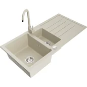 Zlewozmywaki z baterią - Mexen Andres zlewozmywak granitowy 1,5-komorowy z ociekaczem i baterią kuchenną Telma, beżowy - miniaturka - grafika 1
