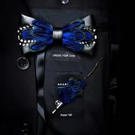 Krawaty i muchy męskie - Mucha Muszka z przypinką PIÓRA NATURALNE elegancki zestaw NA PREZENT święta - miniaturka - grafika 1