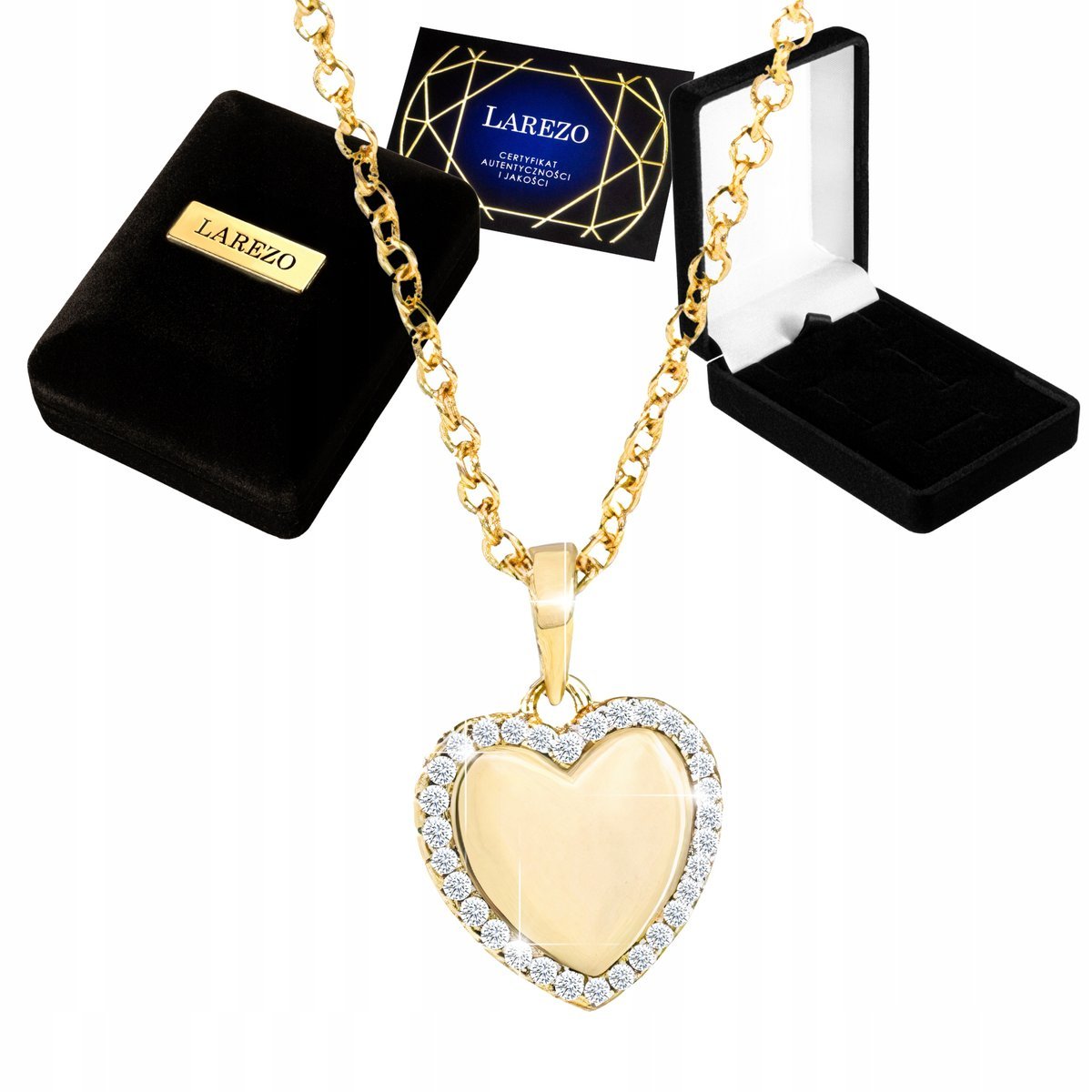 Złoty Naszyjnik 925 Serce Serduszko z Cyrkoniami Sercem Miłość Love Heart