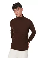 Bluzy męskie - Trendyol Męska bluza z golfem, gładka, wąska bluza, brązowa, XL, Brązowy, XL (Duże Rozmiary) - miniaturka - grafika 1
