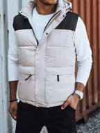 Kamizelki męskie - Kamizelka męska pikowana z kapturem beżowa Dstreet TX4755 - miniaturka - grafika 1