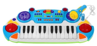 Niebieski zestaw muzyczny Keyboard + Werble + Mikrofon dla dzieci 3+ Światła + Dźwięki 2 oktawy - Zabawki interaktywne dla dzieci - miniaturka - grafika 2