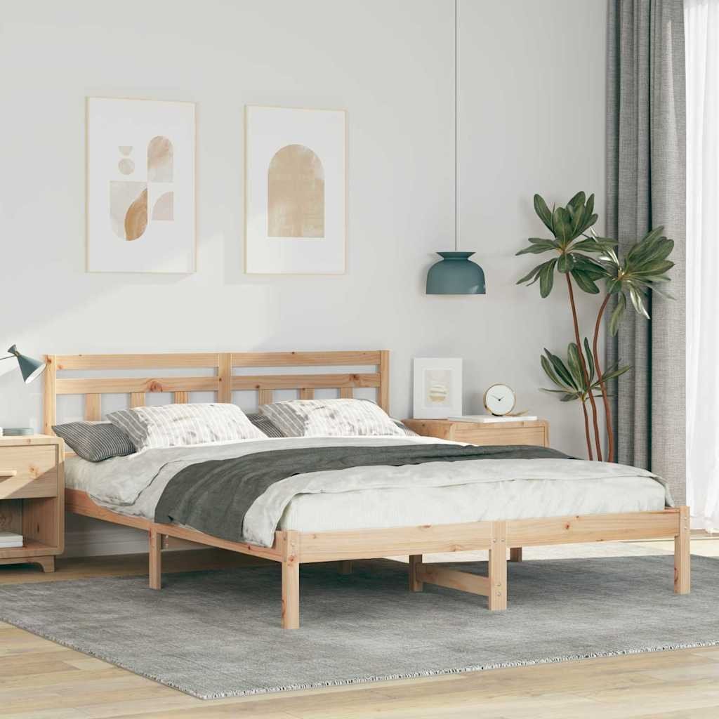 vidaXL Ramka łóżka Brązowy 140 x 200 cm Lite drewno sosnowe