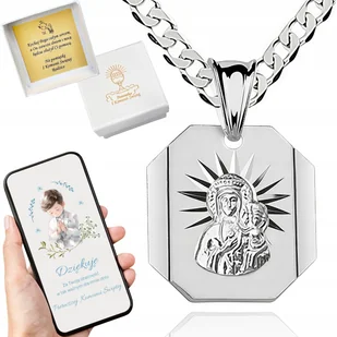 Srebrny łańcuszek z medalikiem Matki Boskiej KOMUNIJNY, CHRZEST 50 cm - Biżuteria dla dzieci - miniaturka - grafika 1