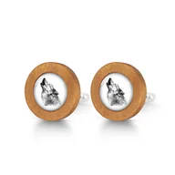 Spinki do mankietów i krawatów - Wilk - drewniane spinki do mankietów - miniaturka - grafika 1