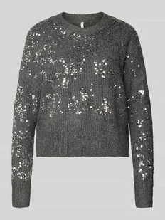 Sweter z dzianiny o kroju relaxed fit z cekinowym obszyciem model ‘LALTA’ - Swetry damskie - miniaturka - grafika 1