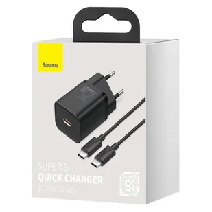 Baseus Super Si szybka ładowarka sieciowa Quick Charge 3.0 Power Delivery 25W 3A + Kabel USB Typ C - USB Typ C 3A 1m czarny (TZCCSUP-L01) - Kable USB - miniaturka - grafika 5