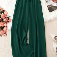 Inne - Plus Size Jednolite Papierowe Spodnie z Szerokimi Nogawkami, Spodnie z Wiązanym Przodem na Wiosnę i Lato, Odzież Plus Size dla Kobiet - miniaturka - grafika 1