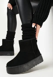 Czarne Śniegowce na Platformie z Przeszyciami i Futerkiem Vento - Śniegowce damskie - miniaturka - grafika 1