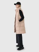 Kurtki damskie - 4F Długi bezrękawnik puchowy z wypełnieniem syntetycznym damski - beżowy M - miniaturka - grafika 1