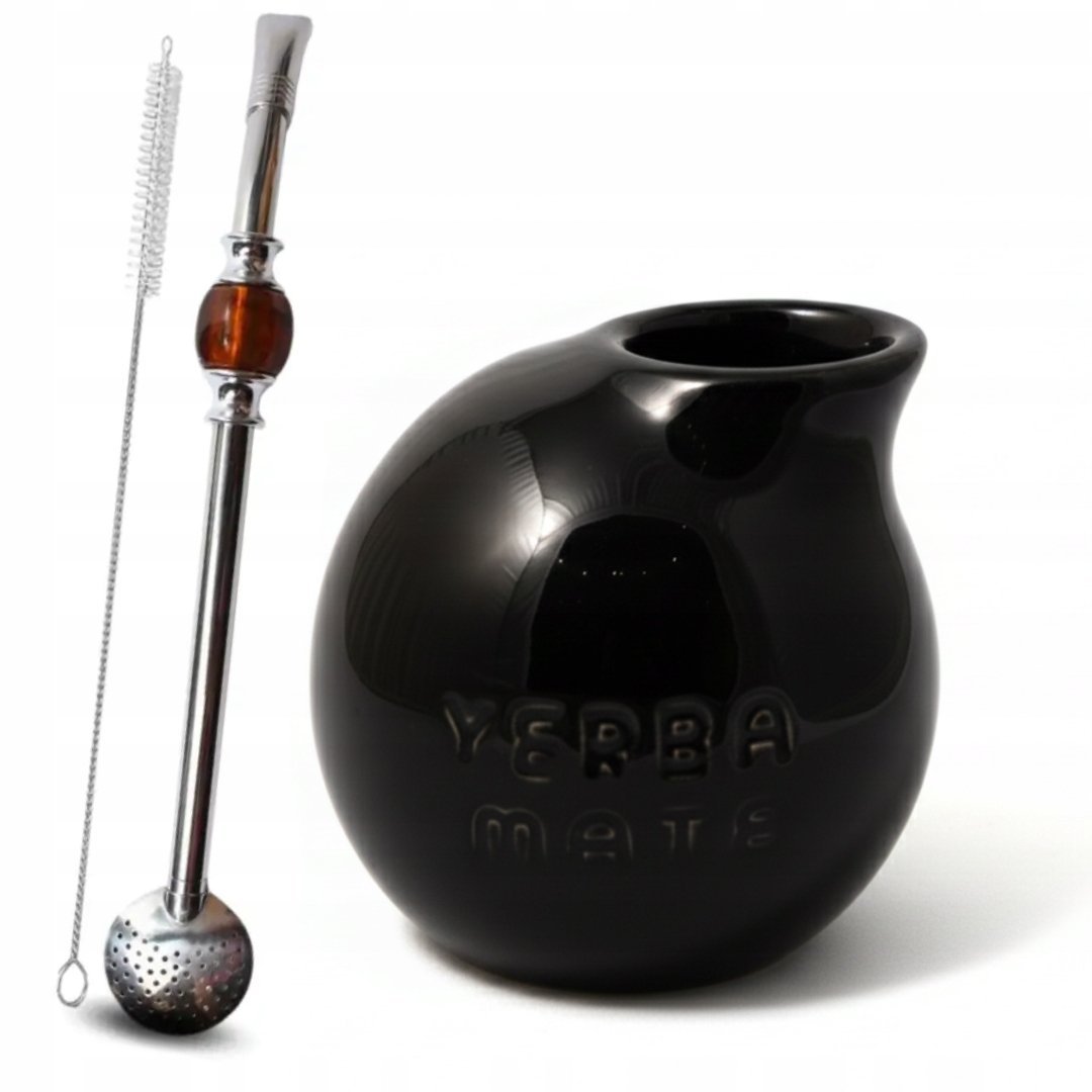Zestaw Startowy do Yerba Mate - Matero Kubek Kula Czarna + Bombilla INOX