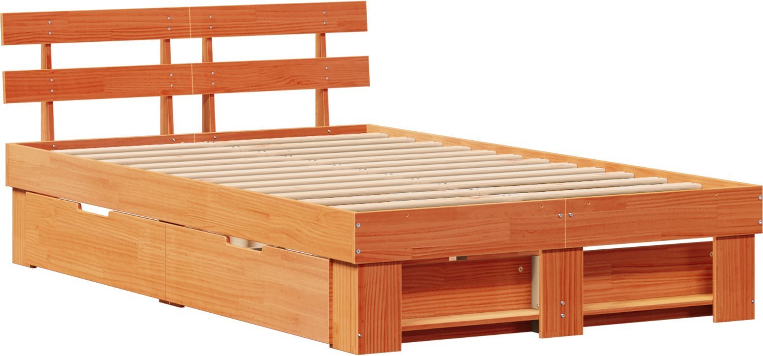 vidaXL Rama łóżka z szufladami Brąz woskowany 135x190 cm Lite drewno sosnowe