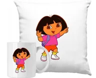 Gadżety dla niej i dla niego - ZESTAW PODUSZKA + KUBEK Dora Poznaje Świat Pomysł Na Prezent +IMIĘ #5 - miniaturka - grafika 1