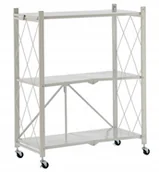 Szafy i regały magazynowe - Regał magazynowy na kółkach, składany, 3 półki, biały - miniaturka - grafika 1