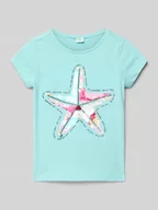 Koszulki dla dziewczynek - T-shirt z o kroju regular fit z interaktywnym wzorem - miniaturka - grafika 1