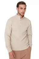 Bluzy męskie - Trendyol Męska bluza z kołnierzykiem mandaryńskim, gładka, wąska bluza, beżowa, L, BEŻOWY, L - miniaturka - grafika 1