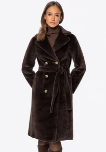 Dwustronny damski płaszcz z wiązaniem ciemny brąz - Płaszcze damskie - miniaturka - grafika 1