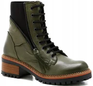 Botki damskie - Manitu 960338 zielone botki trapery sk��ra damskie modne r.40 - miniaturka - grafika 1