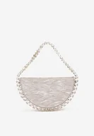 Torebki damskie - Szampańska Torebka Wieczorowa z Rączką Zdobiona Biżuteryjnymi Cyrkoniami Danollie - miniaturka - grafika 1