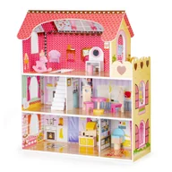 Domki dla lalek - Ecotoys, drewniany domek dla lalek z oświetleniem LED i zestawem mebelków - miniaturka - grafika 1