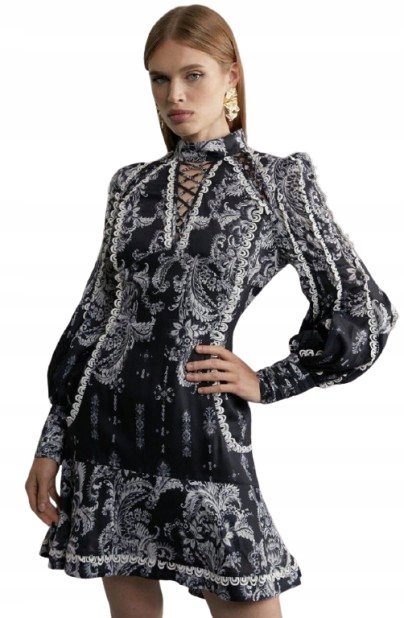 KAREN MILLEN DLA NISKICH SUKIENKA DAMSKA CZARNA Z WZOREM 36 B1D