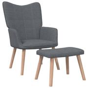 Fotele - vidaXL Fotel z podnóżkiem, 62x68,5x96 cm, ciemnoszary, obity tkaniną - miniaturka - grafika 1