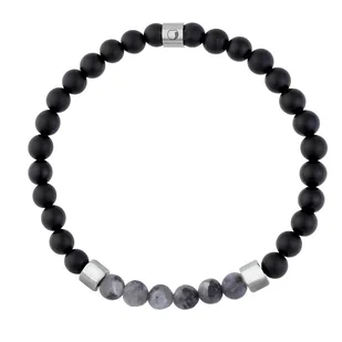 Bransoletka męska z koralikami czarnego onyksu i szarym larvikitem - Bransolety męskie Bransoletka męska z koralikami czarnego onyksu i szarym larvikitem - Bransolety męskie - miniaturka - grafika 1