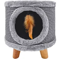 Drapaki dla kotów - Solidny drapak dla kota, mały 38cm, szary z piórkiem i legowiskiem Cabin II - miniaturka - grafika 1