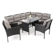Meble ogrodowe - Zestaw mebli ogrodowych dla 9 osób PARIS BIG Technorattan Czarny Poduszki szare 01 - miniaturka - grafika 1