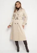 Płaszcze damskie - Jasnobeżowy Płaszcz Trencz Dwurzędowy Ozdobiony Paskiemz Klamrą Tinbella - miniaturka - grafika 1