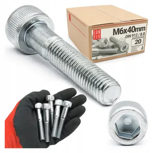 Śruba imbusowa M6x40 z łbem walcowym DIN912 kl. 8.8 ampulowa ocynk 20szt - Śruby i nakrętki Śruba imbusowa M6x40 z łbem walcowym DIN912 kl. 8.8 ampulowa ocynk 20szt - Śruby i nakrętki - miniaturka - grafika 1