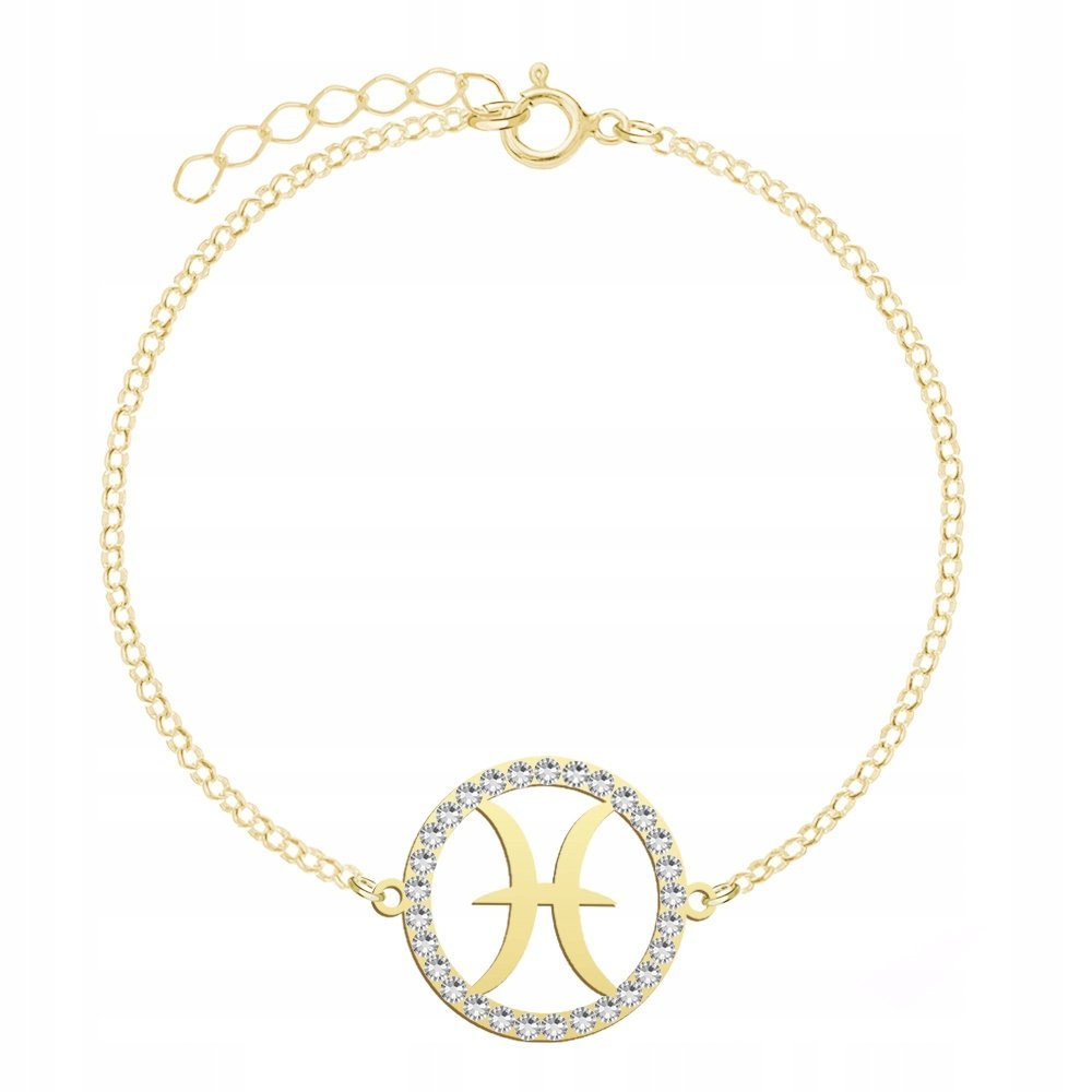 Bransoletka Pozłacana ze Znakiem Zodiaku Ryby Prezent 925 DEDYKACJA GRATIS