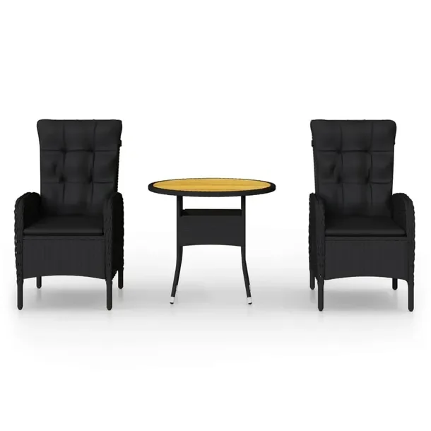 Zestaw Bistro z Polirattanu i Stali, Czarny, Stół 80x75 cm, Krzesła 58x6