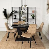 Stoły z krzesłami - Zestaw Stół Prostokątny Rozkładany CLARK 120-160 cm Czarny Marmur i 4 Krzesła Tapicerowane do Jadalni RIO Beżowe Welurowe Loft - miniaturka - grafika 1