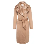 Płaszcze damskie - Damski płaszcz GUESS LUDOVICA LOGO WRAP COAT W3BL18WFQT0-F1HW – Beżowy - miniaturka - grafika 1