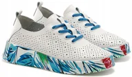 Półbuty damskie - Białe ażurowe sneakersy półbuty damskie kolorowy spód S.BARSKI GR51-322 r41 - miniaturka - grafika 1
