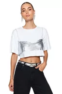 Bluzki damskie - Trendyol Damska dopasowana bluzka basic z kwadratowym kołnierzem, Srebrny, S - miniaturka - grafika 1