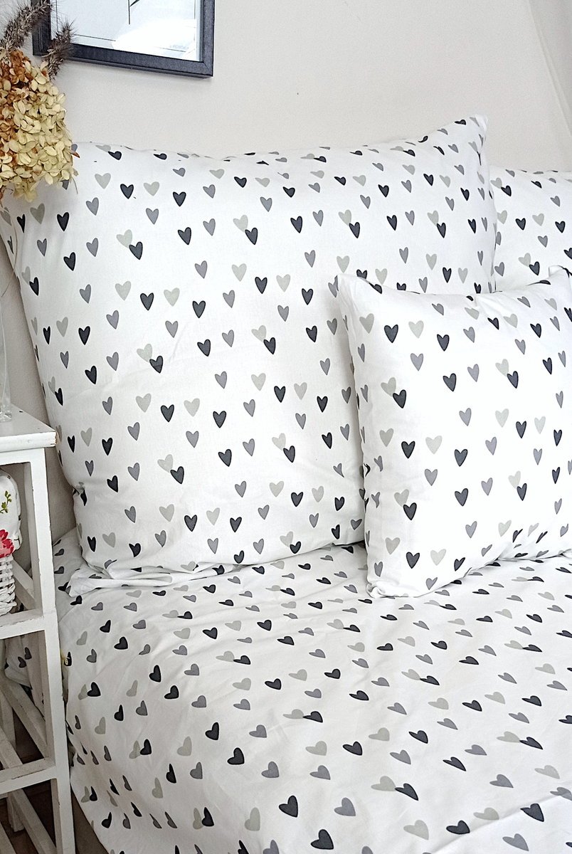 Komplet pościeli bawełnianej dla dziecka 100x160 cm - SERDUSZKA SZARE