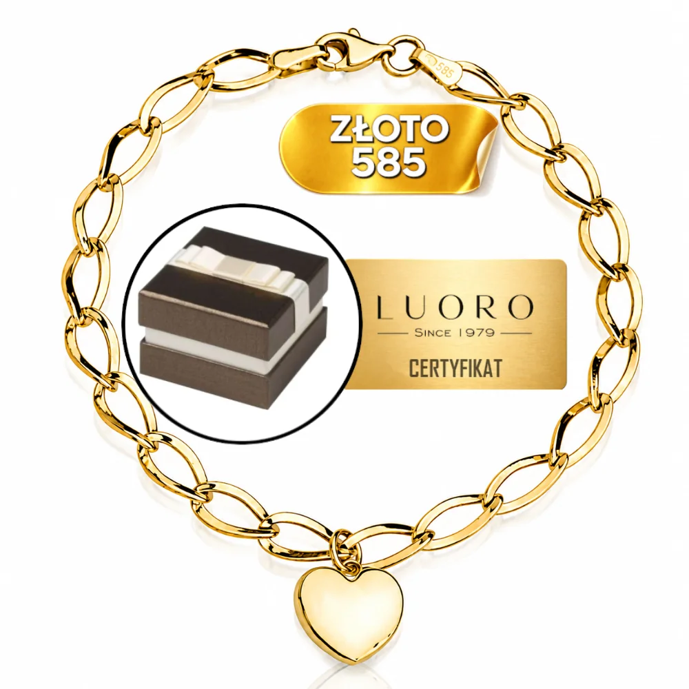 BRANSOLETKA ZŁOTA 585 14K ŁAŃCUSZEK OWALNY SERCE 18 CM ELEGANCKA