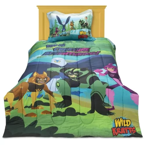 Oryginalny zestaw pościeli Wild Kratts Ultra Soft Comforter/Sham dla chłopców, dziewcząt, niemowląt, dzieci, małych dzieci, małych dzieci, nastoletnich stworzeń przygoda na Alasce Motyw