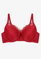 Biustonosze - Bordowy Biustonosz Typu Push Up Ozdobiony Koronką Nelani - miniaturka - grafika 1