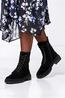 Botki damskie - Czarne botki na platformie sznurowane polska skóra Casu 0640W - miniaturka - grafika 1