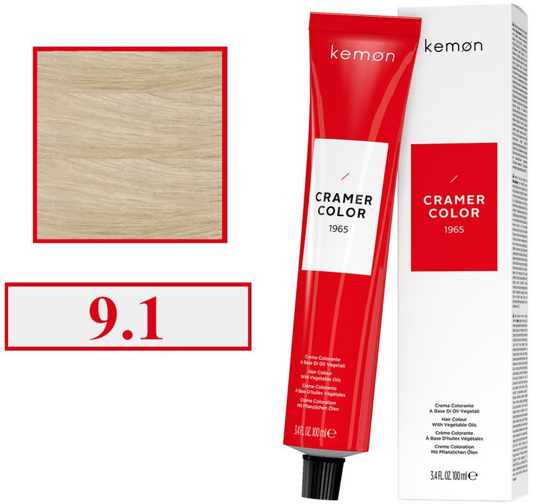 Kemon Cramer Color Kremowa farba do włosów z olejem kokosowym 100ml Very Light Ash Blonde 9.1