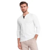 Koszulki męskie - Koszulka męska longsleeve dekolt guziki bawełna biały V10 OM-LSCL-0107 XXL - miniaturka - grafika 1