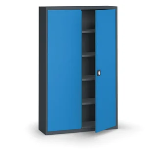 KOVONA Szafa metalowa, 1950 x 1200 x 400 mm, 4 półki, antracyt/niebieski C37030.2.O3.24B2B - Pozostałe wyposażenie warsztatu - miniaturka - grafika 1
